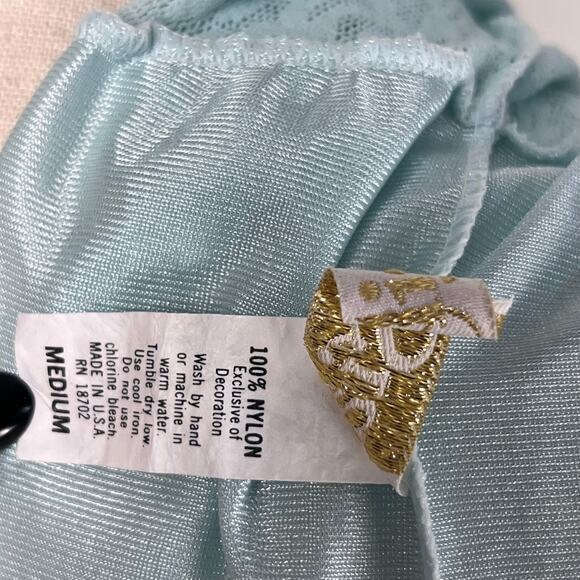 Vintage Elissia Blue Lace Satin Nightgown Slip Dress Coquette Cottagecore M - Picture 9 of 9